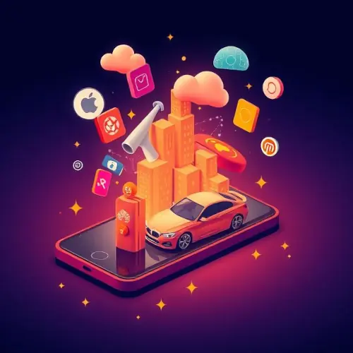 Mobile phone with products coming out of it